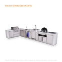 Mont Alpi 4-Burner L-Shaped Deluxe Series Outdoor Kitchen Island With Beverage Center, Kegerator, Kamado Module And Extra Storage Cabinet