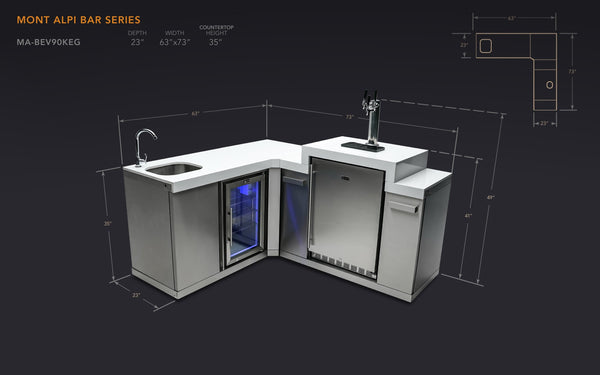 Mont Alpi 63 Inch Outdoor Prep Center - Beverage Center and Kegerator with Glass Door and Lock