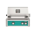 American Outdoor Grill 24 inch L-Series built-in gas grill in teal finish with rear burner and rotisserie kit
