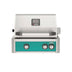 American Outdoor Grill 24 inch L-Series built-in gas grill in teal finish with rear burner and rotisserie kit