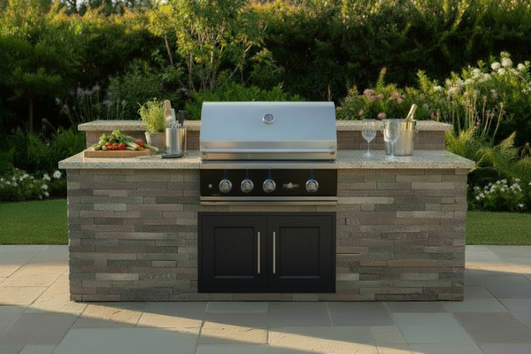 Delta Heat DHBQ32RS-K 32-Inch Built-In Gas Grill with Rotisserie & Sear Burner, Black Panel