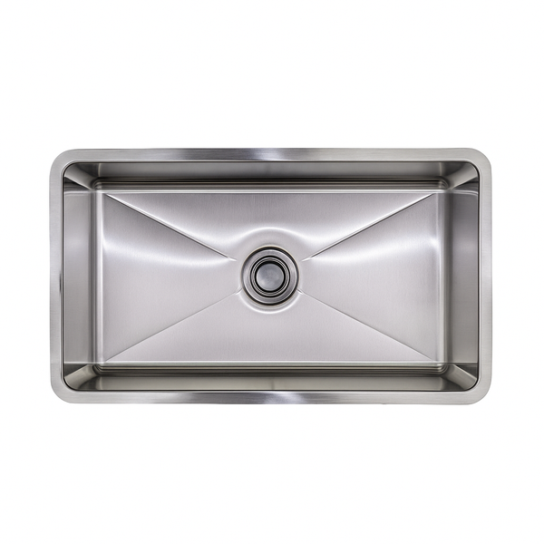 E-Stainless Single Bowl: 30 x 18 x 9 Inch Bowl Depth with Small Radius Corners
