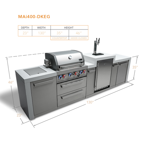 Mont Alpi 4 Burner Deluxe Series Island with a Kegerator