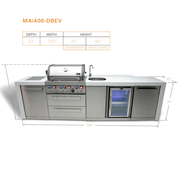 Mont Alpi 4 Burner Deluxe Island with Beverage Center -MA400-DBEV