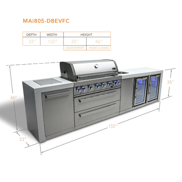 Mont Alpi 6 Burner Deluxe Island with a Beverage Center and Fridge - MAi805-DBEVFC