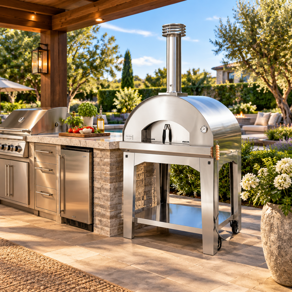 Fontana Forni Mangiafuoco Wood-Fired Pizza Oven with Mobile Cart
