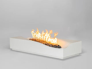 Lumacast Modern outdoor fire pit with flames on a gray background
