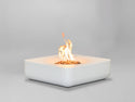 Lumacast Raio soft- Square white fire pit with flames on a light gray background