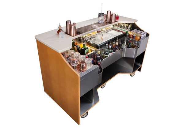 Perlick 70” Tobin Ellis Signature Series Limited Edition Mobile Bar: two drainboards, bottle well, ice chest, and bottle rail