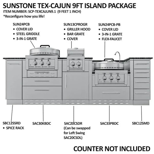 Sunstone The Texajun 9 Ft Cajun Outdoor Cabinet Kitchen Island