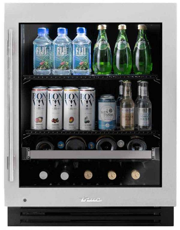 True Residential ADA Height 24" Stainless Glass Right-Hinge Undercounter Beverage Center