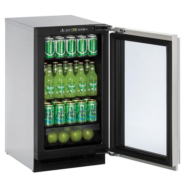 U-Line Glass Refrigerator 18" Reversible Hinge Stainless Frame 115v