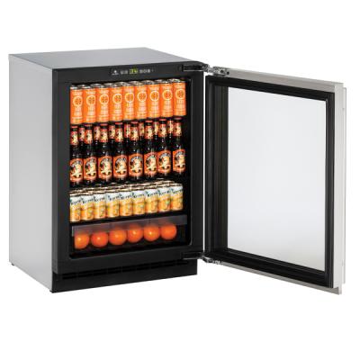 U-Line Glass Refrigerator 24" Lock Left Hinge Stainless Frame 115v