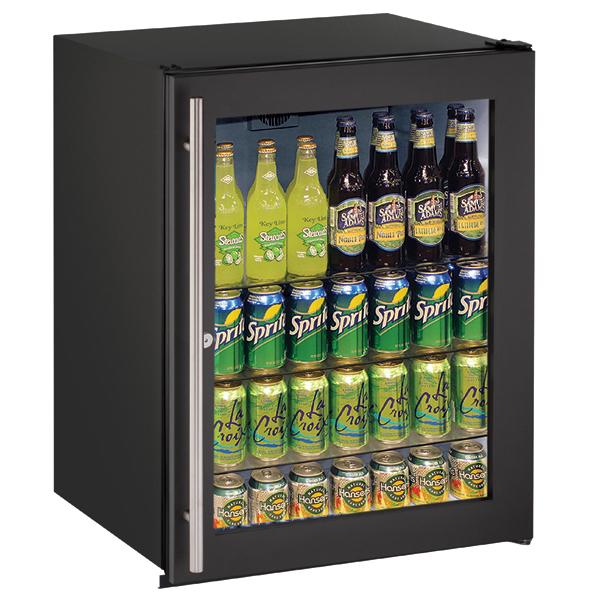 U-Line Glass Refrigerator 24" Lock Reversible Hinge Black Frame115v