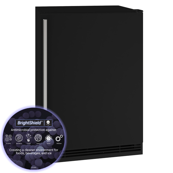 U-Line Solid Refrigerator 24" Reversible Hinge Black Solid 115v BrightShield
