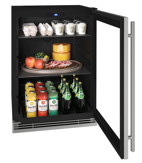 U-Line Glass Refrigerator 24" Reversible Hinge Stainless Frame 115v