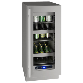 U-Line Glass Refrigerator 15" Reversible Hinge Stainless Frame 115v