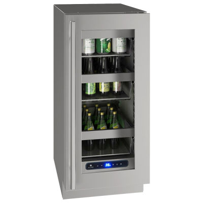 U-Line Glass Refrigerator 15" Reversible Hinge Stainless Frame 115v