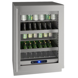 U-Line Glass Refrigerator 24" Reversible Hinge Stainless Frame 115v