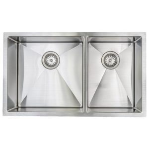 E-Stainless Double Uneven: 32 x 19 x 10'' Bowl Depth with Very Small Radius Corners