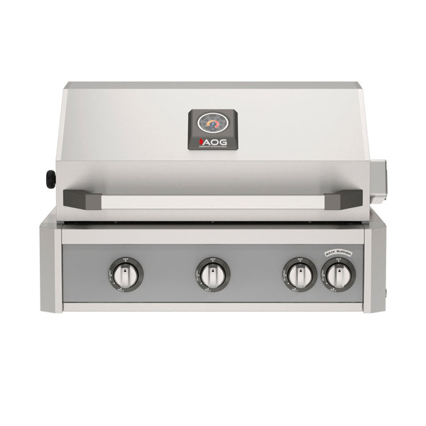 American Outdoor Grill 30 inch L-Series built-in gas grill in gray with rear infrared burner and rotisserie kit