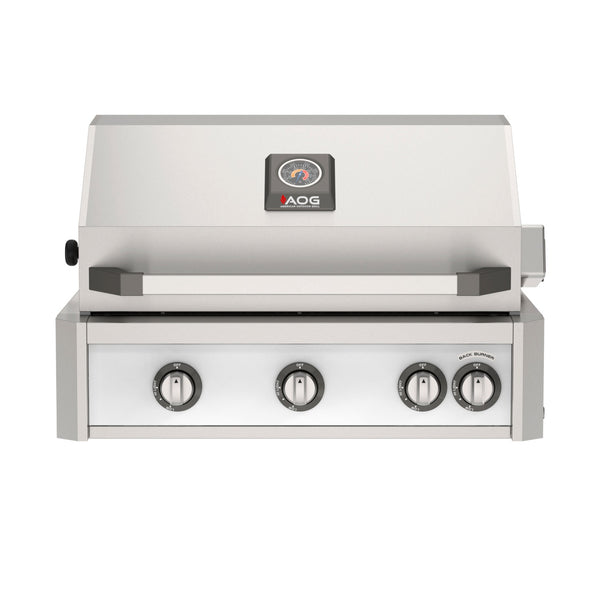 American Outdoor Grill 30 inch L-Series built-in gas grill in white with rear infrared burner and rotisserie kit
