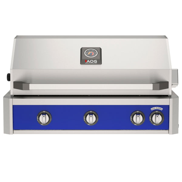 American Outdoor Grill 36 inch L-Series built-in gas grill in blue with rear infrared burner and rotisserie kit
