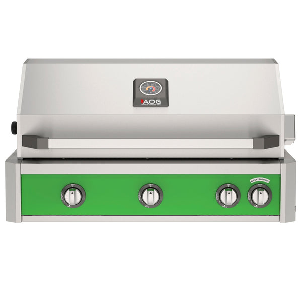 American Outdoor Grill 36 inch L-Series built-in gas grill in green with rear infrared burner and rotisserie kit
