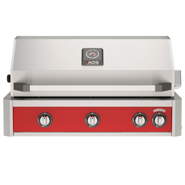 American Outdoor Grill 36 inch L-Series built-in gas grill in red with rear infrared burner and rotisserie kit