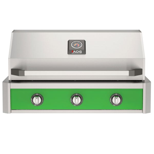 American Outdoor Grill 36-Inch T-Series Built-In Gas Grill with Green Accent Panel, Stainless Steel 3-Burner Outdoor Kitchen Grill