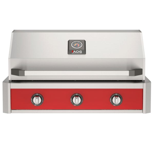 American Outdoor Grill 36-Inch T-Series Built-In Gas Grill with Red Accent Panel, 3-Burner Stainless Steel Built-In BBQ Grill