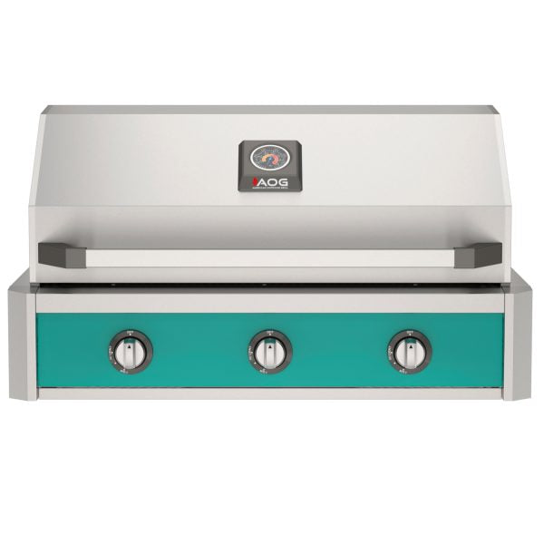 American Outdoor Grill 36-Inch T-Series Built-In Gas Grill with Teal Accent Panel, 3-Burner Stainless Steel Outdoor Kitchen Grill