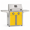 American Outdoor Grill 24-inch T-Series freestanding gas grill with lid closed, yellow finish, front view on white background
