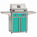 American Outdoor Grill 24-inch L-Series freestanding gas grill with lid closed, Teal finish, front view on white background

