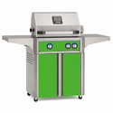 American Outdoor Grill 24-inch L-Series freestanding gas grill with lid closed, green finish, front view on white background

