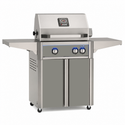 American Outdoor Grill 24-inch L-Series freestanding gas grill with lid closed, grey finish, front view on white background

