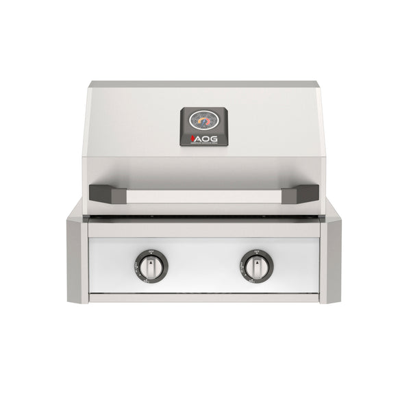 American Outdoor Grill 24-Inch T-Series Built-In Gas Grill in Stainless Steel with White Accent Panel, Front View