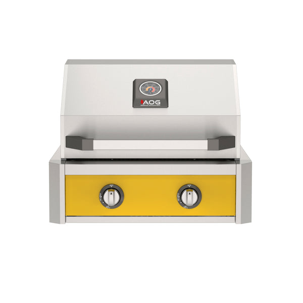  American Outdoor Grill 24-Inch T-Series Built-In Gas Grill with Yellow Accent Panel, 2-Burner Stainless Steel Outdoor Kitchen Grill
