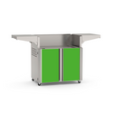 American Outdoor Grill 30-inch portable cart base with green cabinet door panels, stainless steel frame, fold-down side shelves, 4-wheel casters