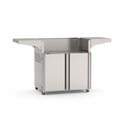 American Outdoor Grill 30-inch portable cart base in all-stainless steel finish, doors open, showing interior storage space, side shelves extended