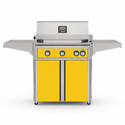 American Outdoor Grill 30-inch L-Series freestanding gas grill with lid closed, yellow finish, front view on white background
