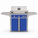 American Outdoor Grill 30-inch L-Series freestanding gas grill with lid closed, blue finish, front view on white background
