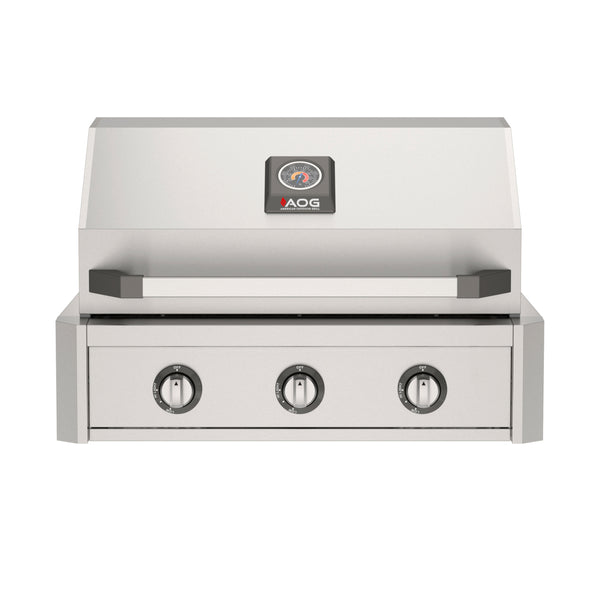American Outdoor Grill 30-Inch T-Series Built-In Stainless Steel Gas Grill, 3-Burner Built-In Grill with Analog Thermometer, Front View