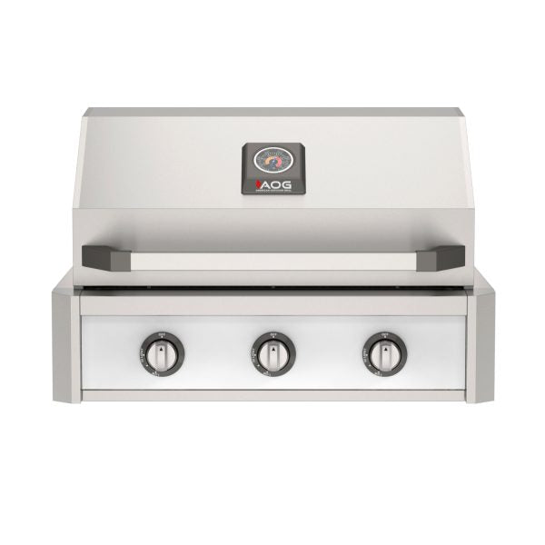 American Outdoor Grill 30-Inch T-Series Built-In Gas Grill in Stainless Steel with White Accent Panel, Front View