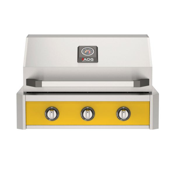 American Outdoor Grill 30-Inch T-Series Built-In Gas Grill with Yellow Accent Panel, 3-Burner Outdoor Kitchen Grill