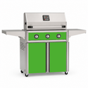 American Outdoor Grill 30-inch T-Series freestanding gas grill with lid closed, green finish, front view on white background
