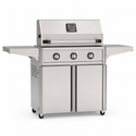 American Outdoor Grill 30-inch T-Series freestanding gas grill with lid closed, stainless steel finish, front view on white background
