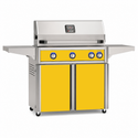 American Outdoor Grill 36-inch L-Series freestanding gas grill with lid closed, yellow finish, front view on white background
