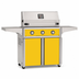 American Outdoor Grill 36-inch T-Series freestanding gas grill with lid closed, yellow finish, front view on white background
