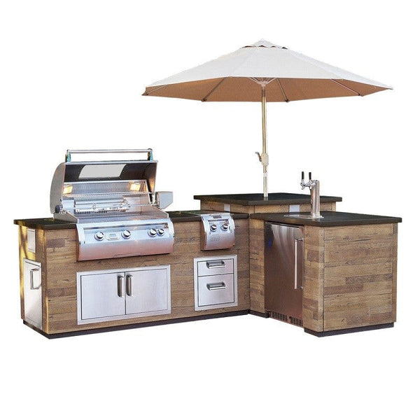 Fire Magic L-Shaped Reclaimed Wood Island System w/ Refrigerator Cut-out
